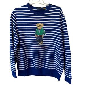 Polo Blue White Ralph Lauren Teddy Bear Sweater Size Men’s L
